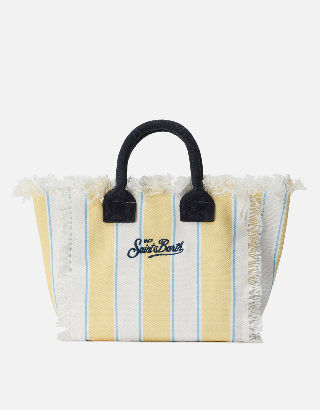 MC2 Saint Barth Colette canvas bag with yellow stripes and embroidered logo
