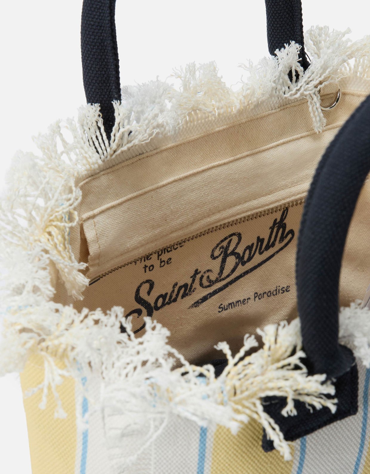 MC2 Saint Barth Colette canvas bag with yellow stripes and embroidered logo
