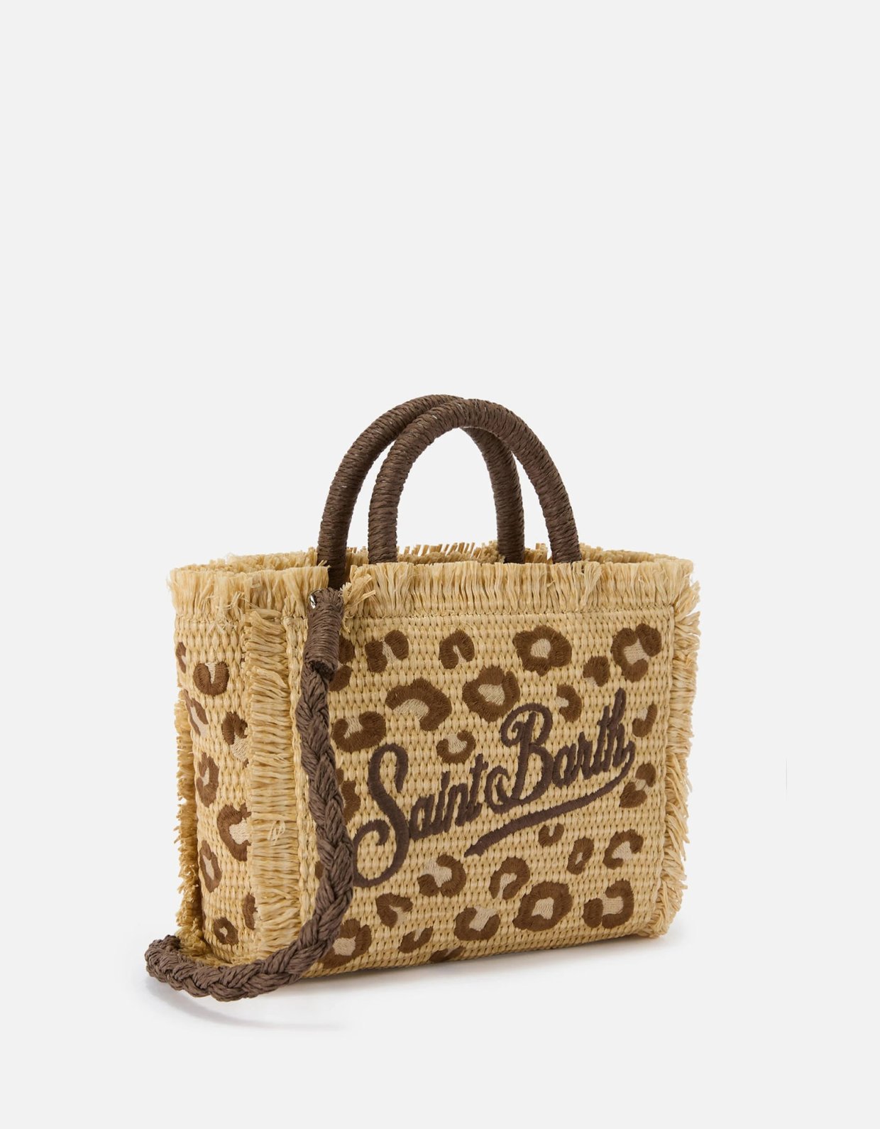 MC2 Saint Barth Colette straw effect bag with leopard embroidery