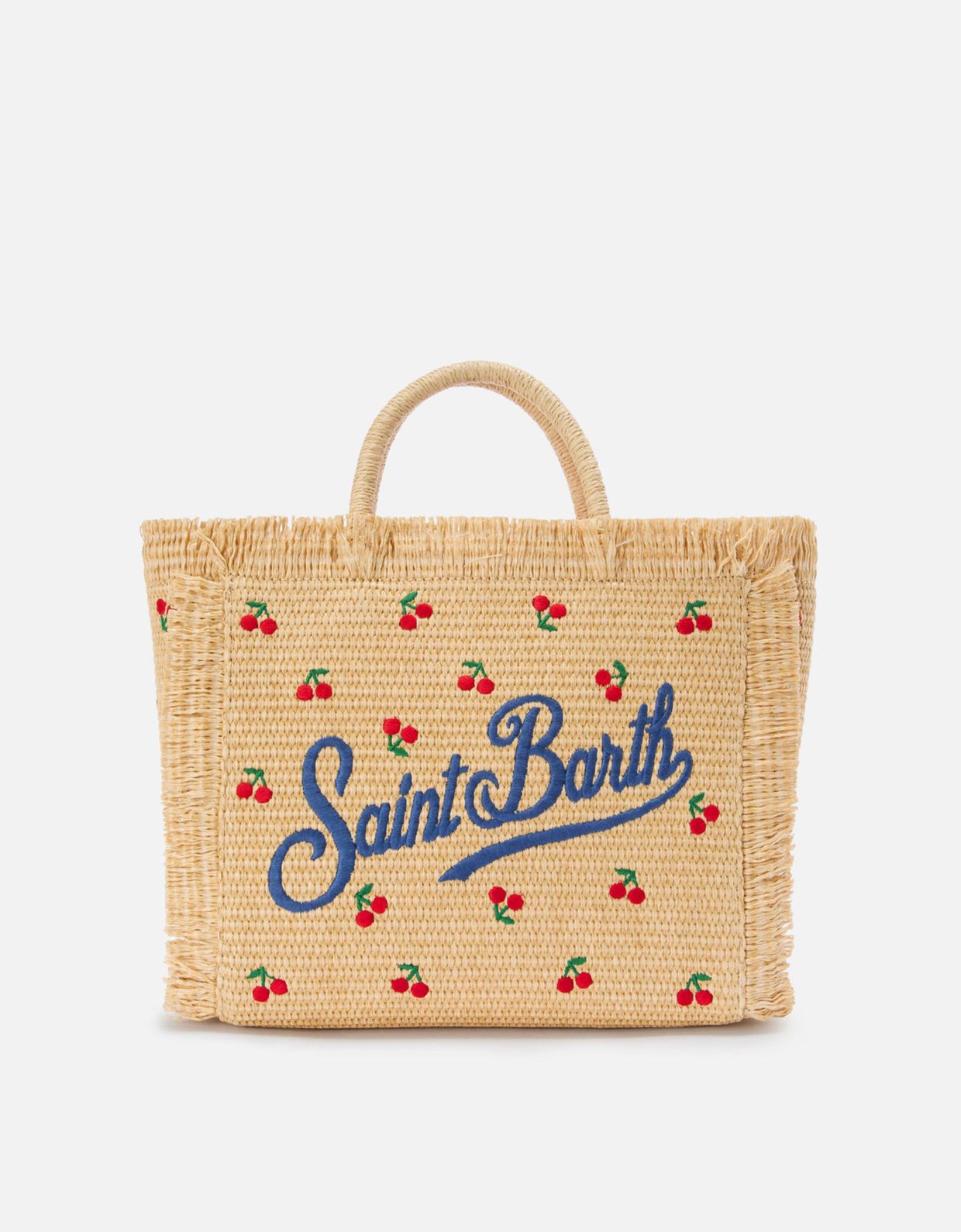 MC2 Saint Barth Colette bag in straw effect fabric with cherry embroidery