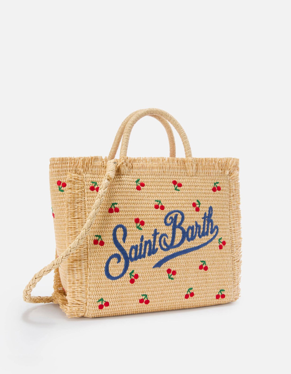 MC2 Saint Barth Colette bag in straw effect fabric with cherry embroidery