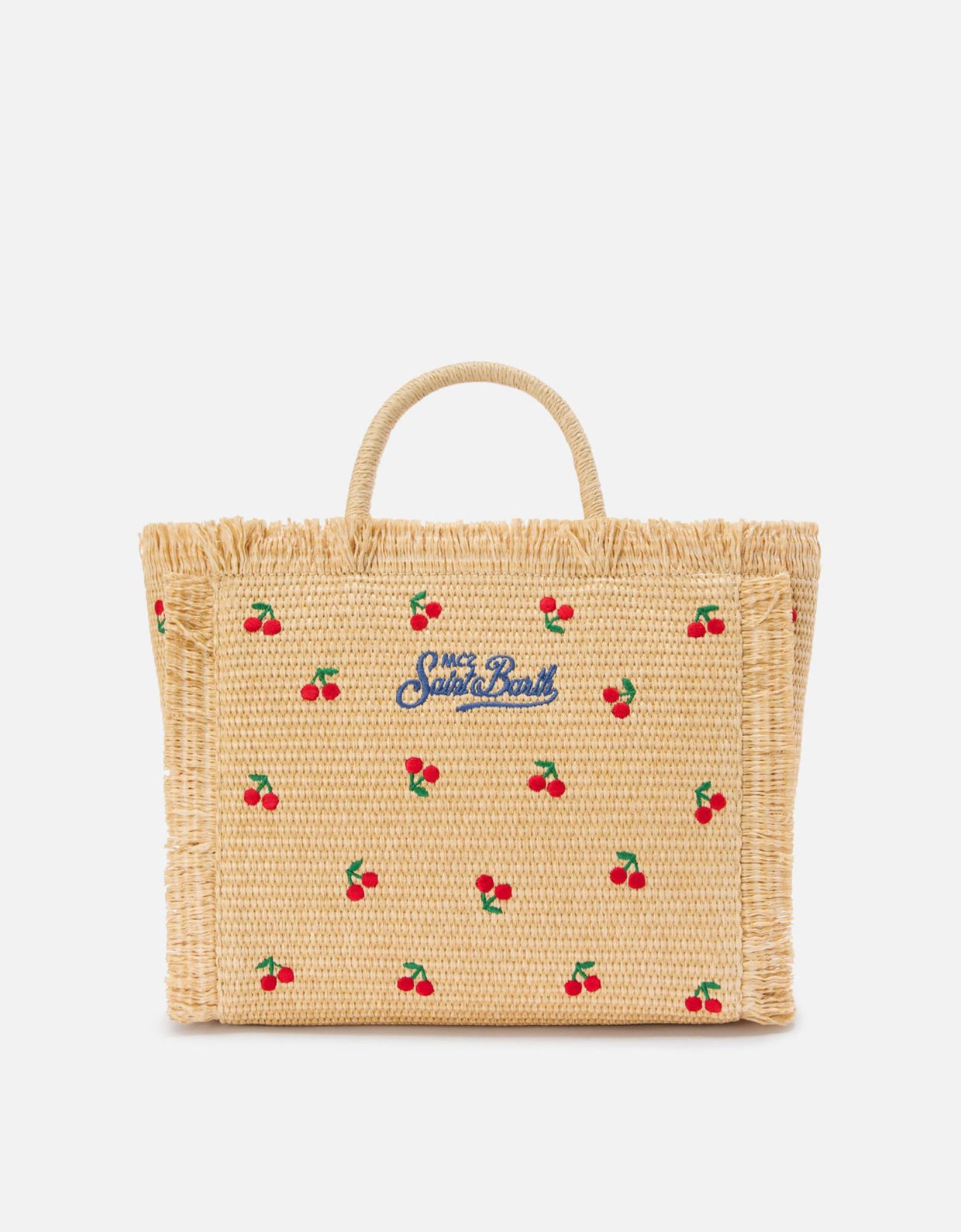 MC2 Saint Barth Colette bag in straw effect fabric with cherry embroidery