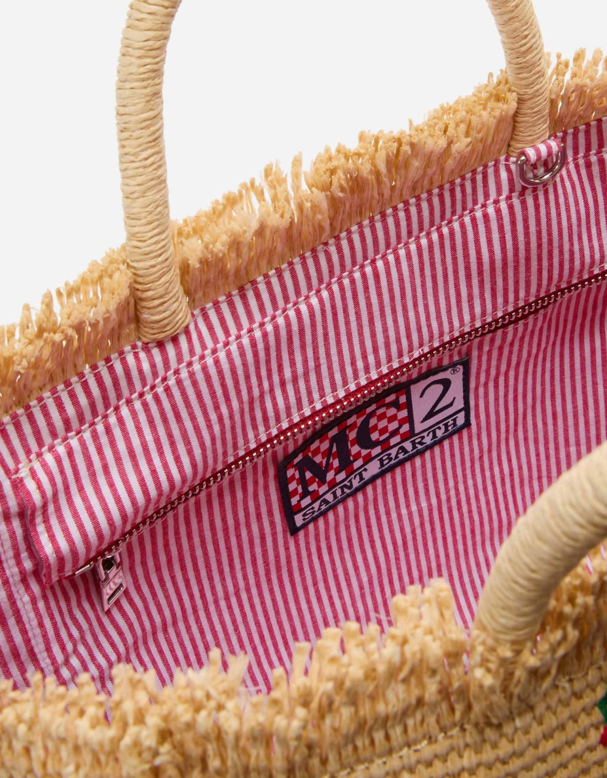 MC2 Saint Barth Colette bag in straw effect fabric with cherry embroidery