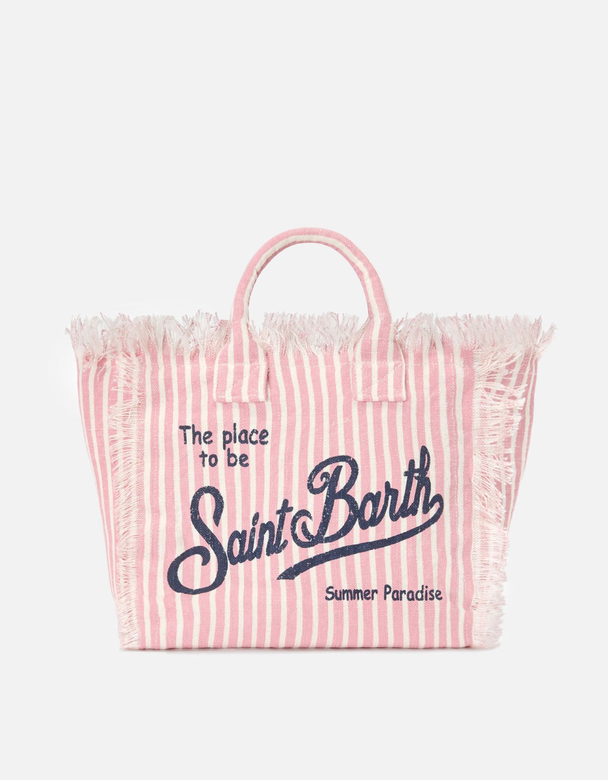 MC2 Saint Barth Colette linen striped bag in pink and white