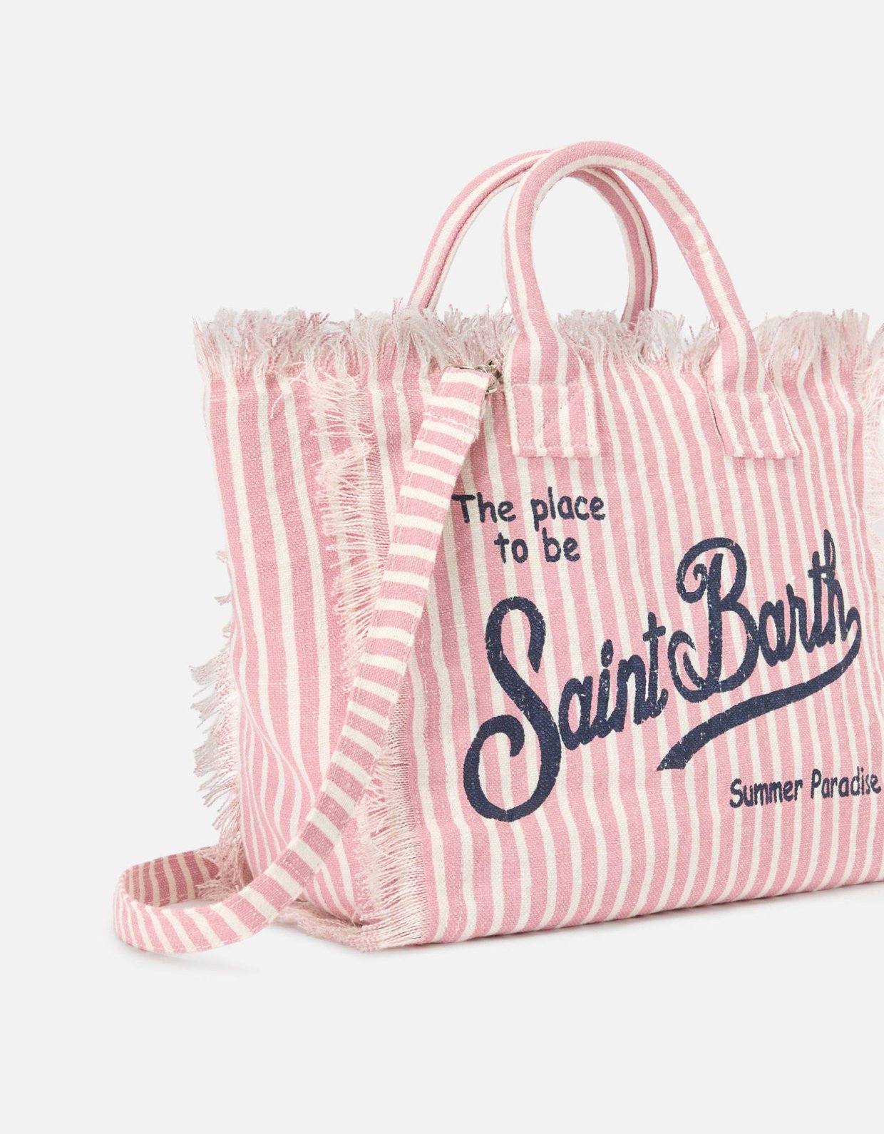 MC2 Saint Barth Colette linen striped bag in pink and white