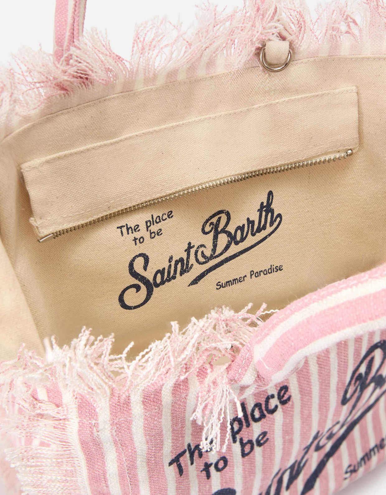 MC2 Saint Barth Colette linen striped bag in pink and white