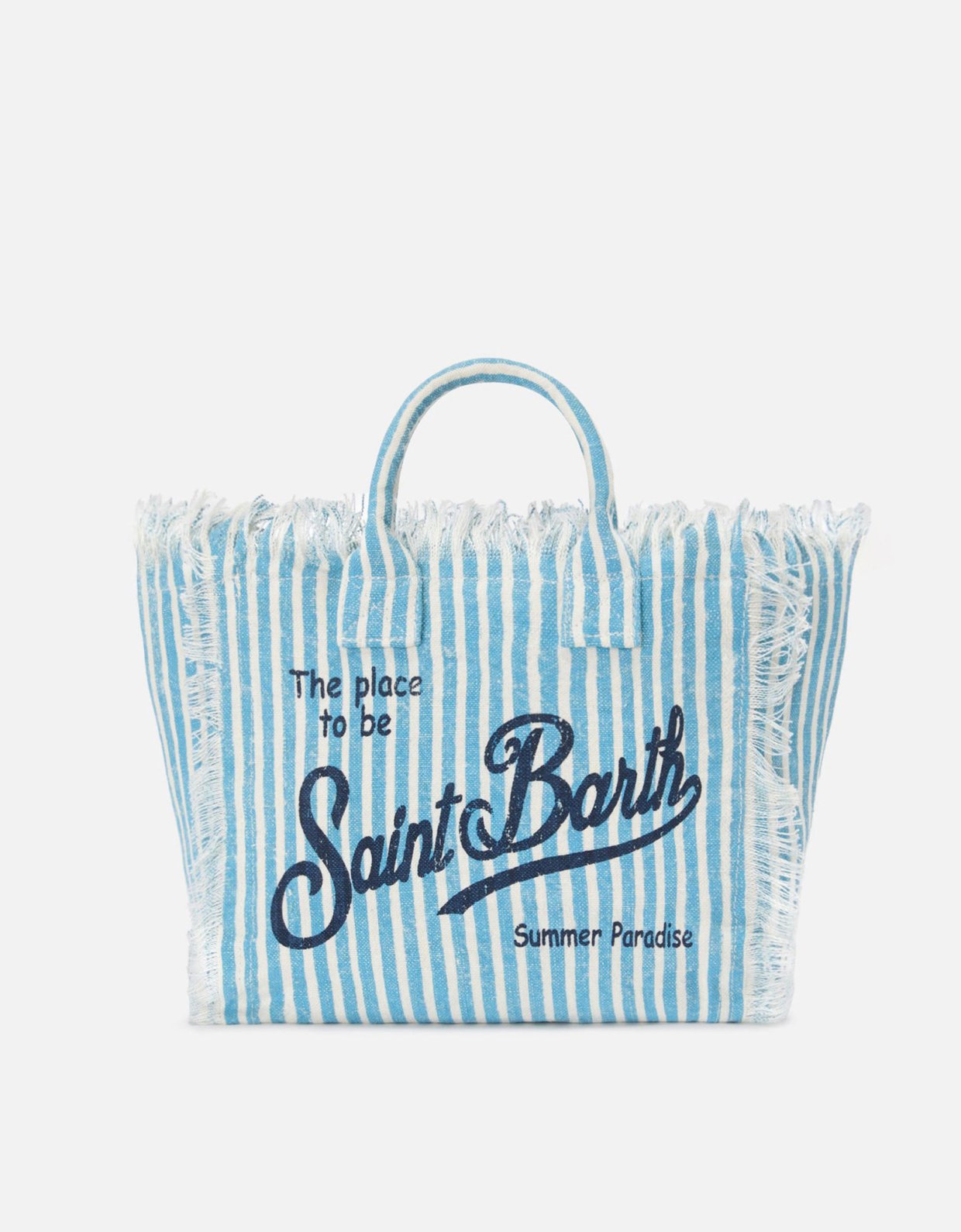 MC2 Saint Barth Colette linen striped bag in beige and white
