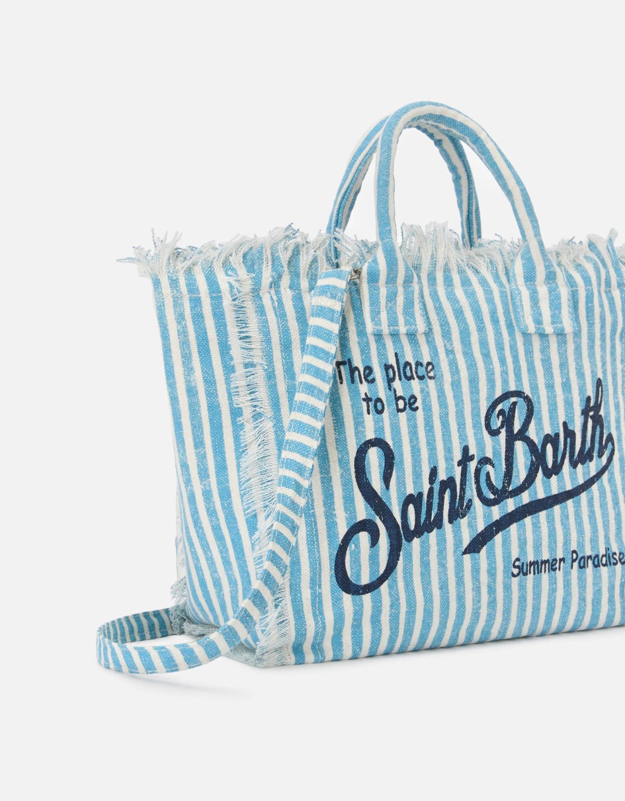 MC2 Saint Barth Colette linen striped bag in beige and white