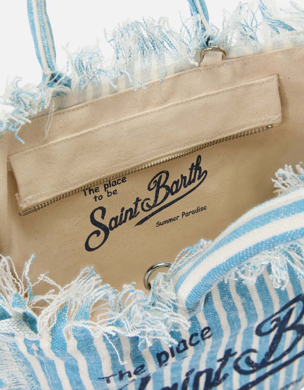 MC2 Saint Barth Colette linen striped bag in beige and white