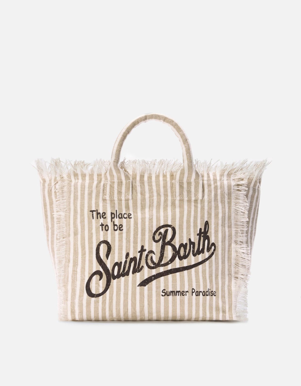 MC2 Saint Barth Colette linen striped bag in beige and white