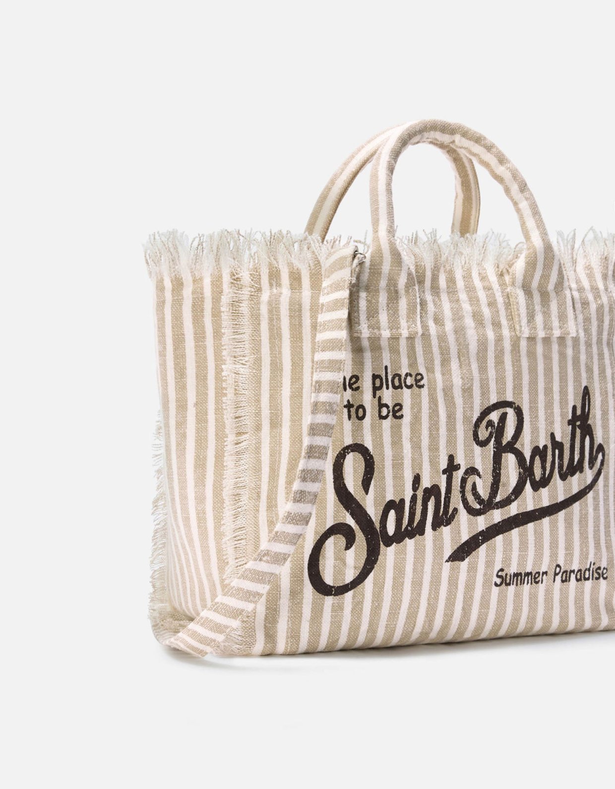 MC2 Saint Barth Colette linen striped bag in beige and white