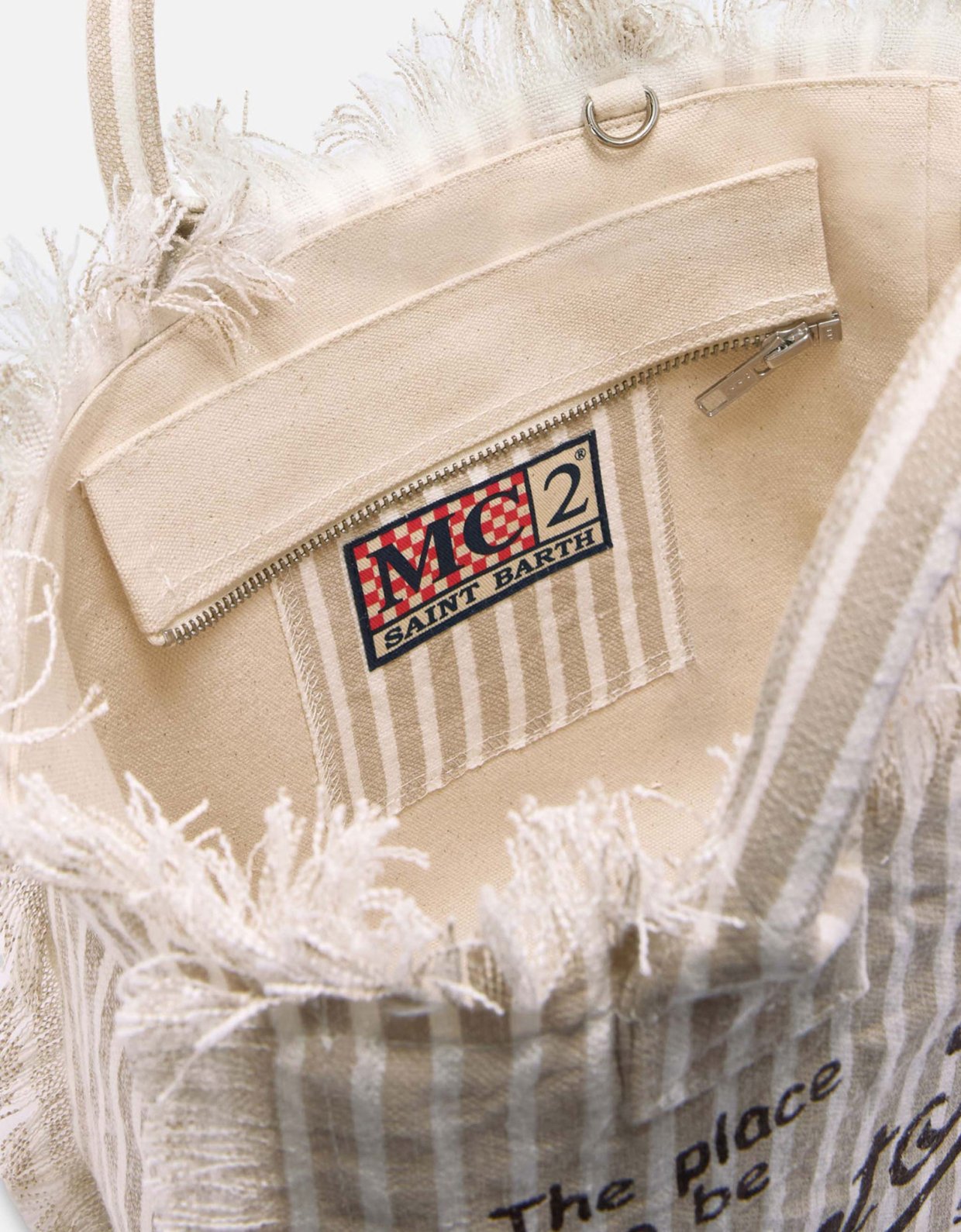 MC2 Saint Barth Colette linen striped bag in beige and white