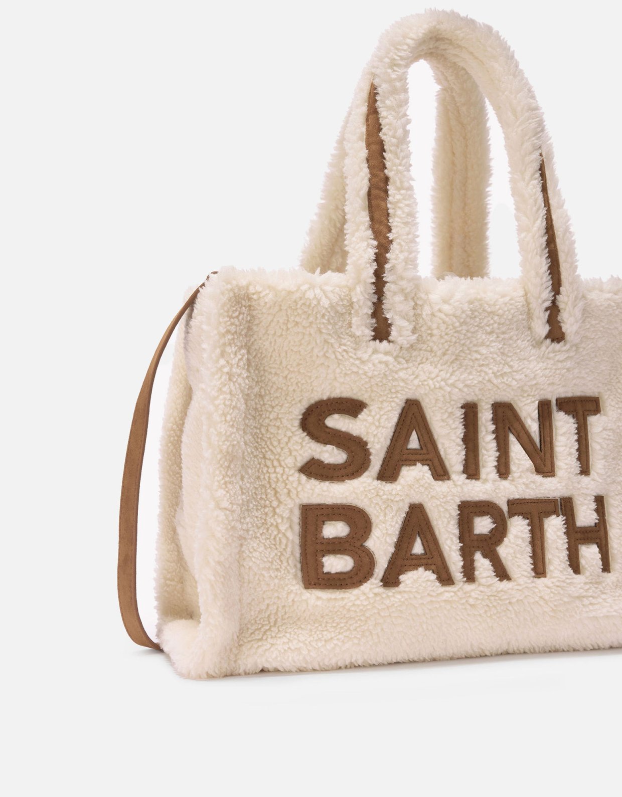 MC2 Saint Barth Colette teddy handbag in white Sherpa with maxi logo
