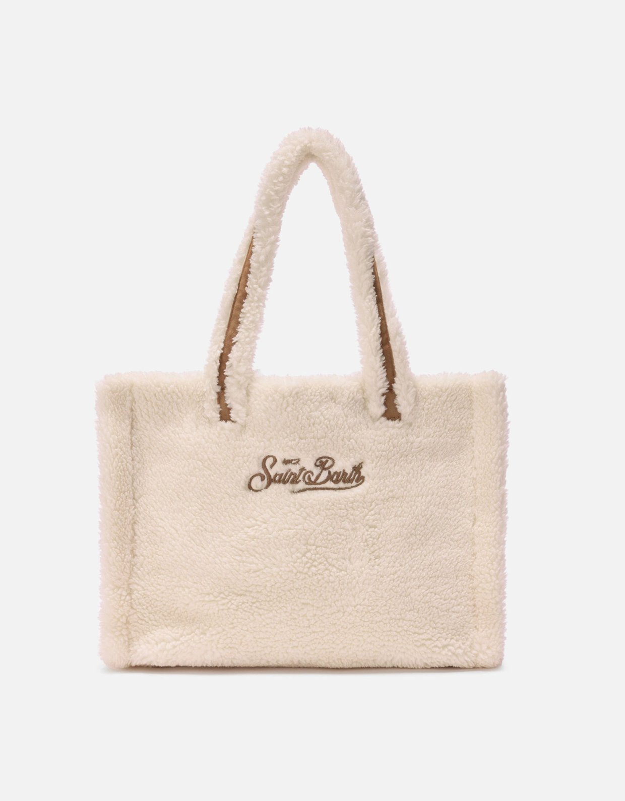 MC2 Saint Barth Colette teddy handbag in white Sherpa with maxi logo
