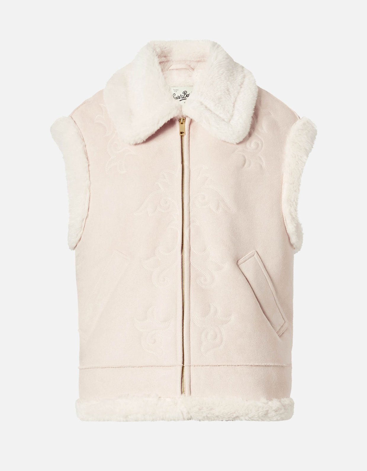 MC2 Saint Barth Hesketh faux-shearling gilet with western embroidery beige