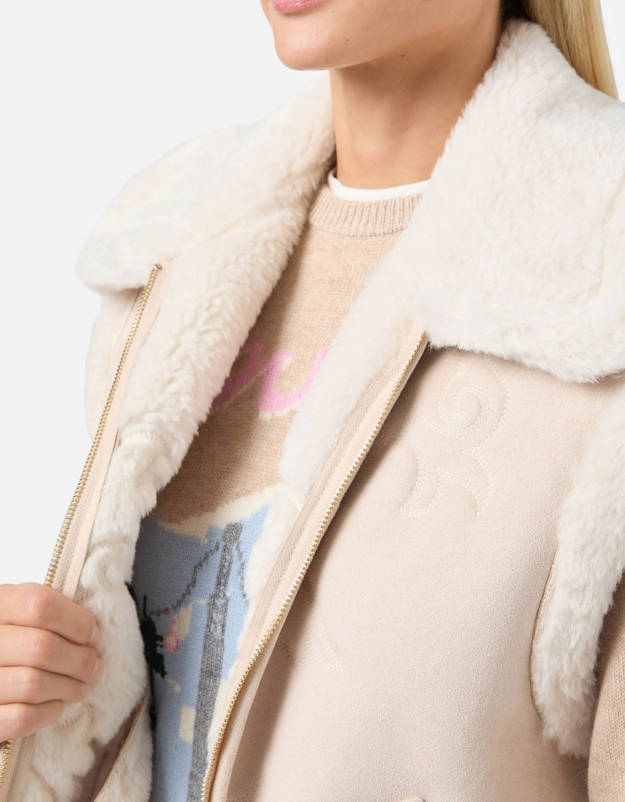 MC2 Saint Barth Hesketh faux-shearling gilet with western embroidery beige