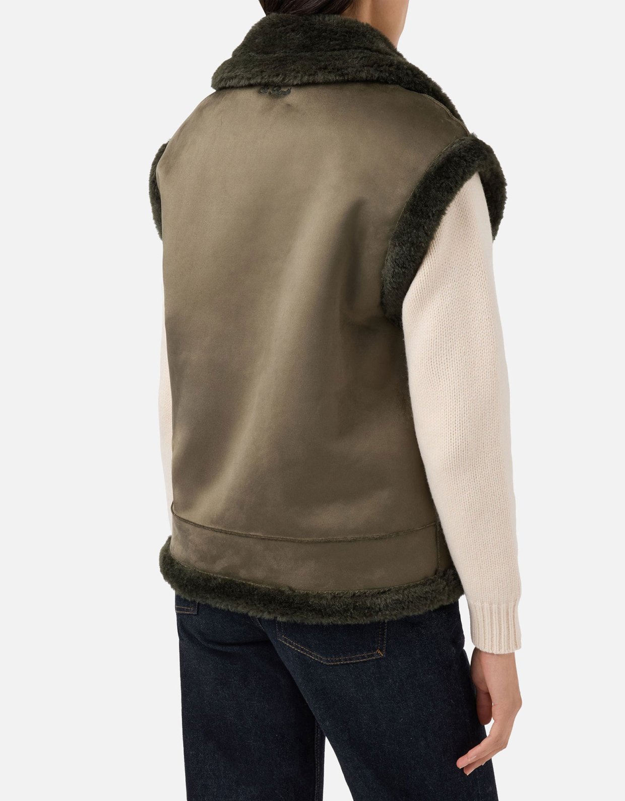 MC2 Saint Barth Hesketh faux-shearling gilet with western embroidery khaki