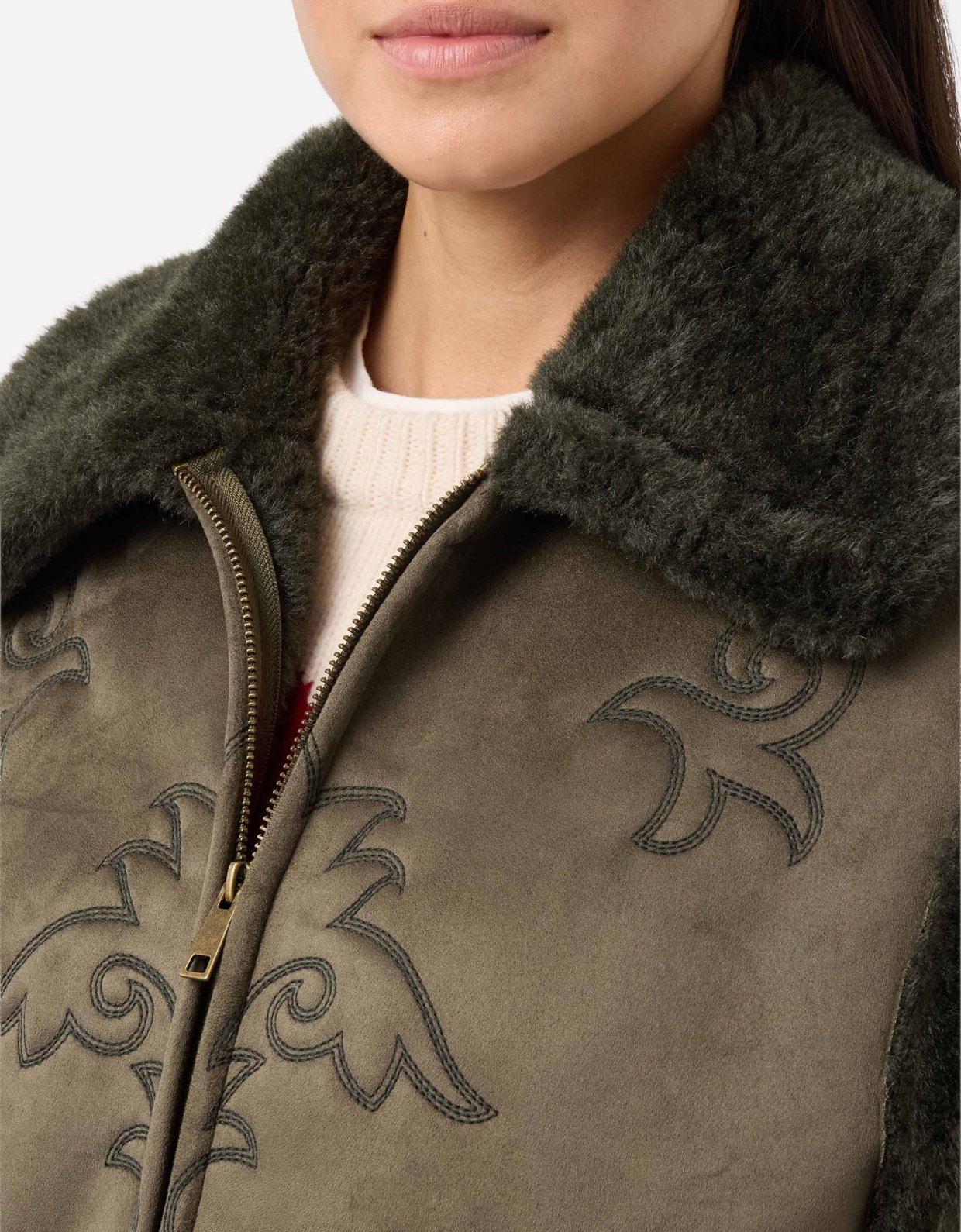 MC2 Saint Barth Hesketh faux-shearling gilet with western embroidery khaki