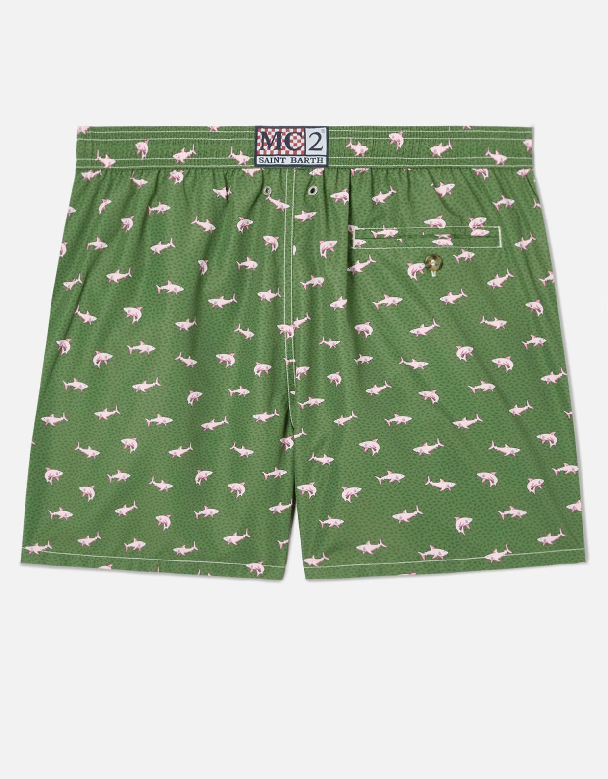 MC2 Saint Barth Green lighting micro swim shorts with pink sharks print