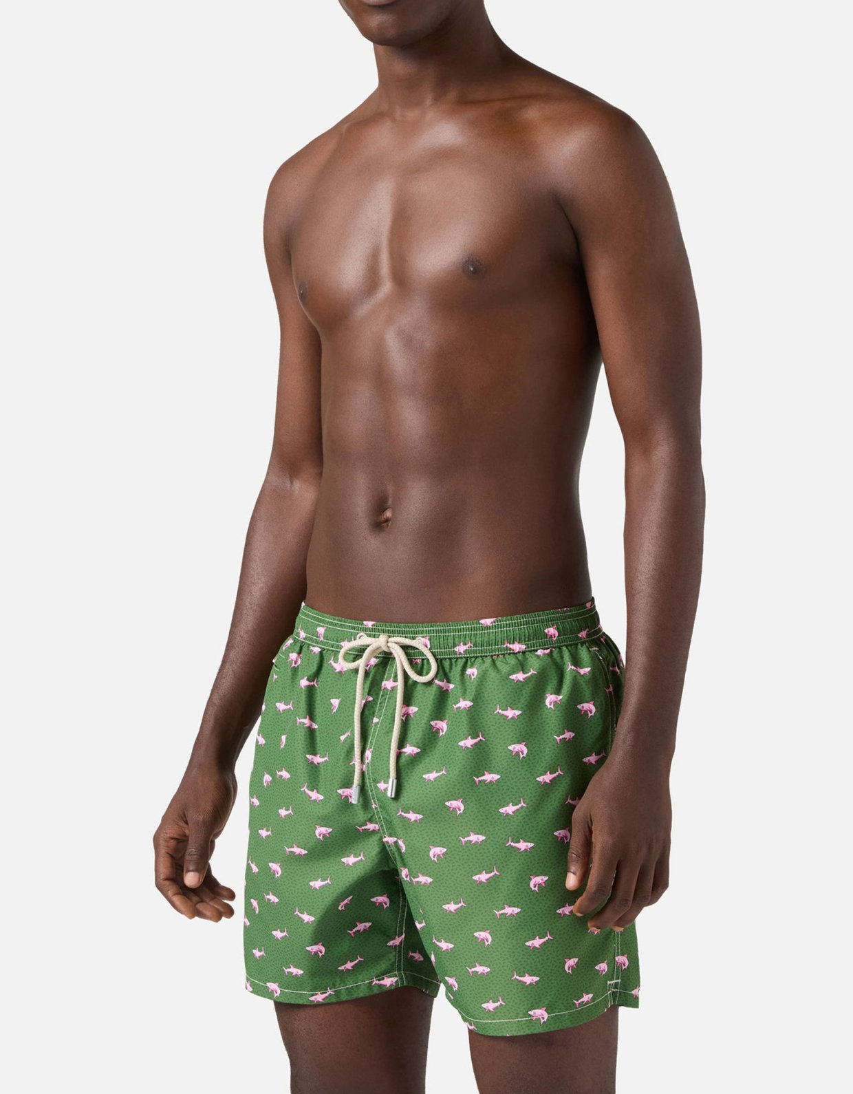 MC2 Saint Barth Green lighting micro swim shorts with pink sharks print