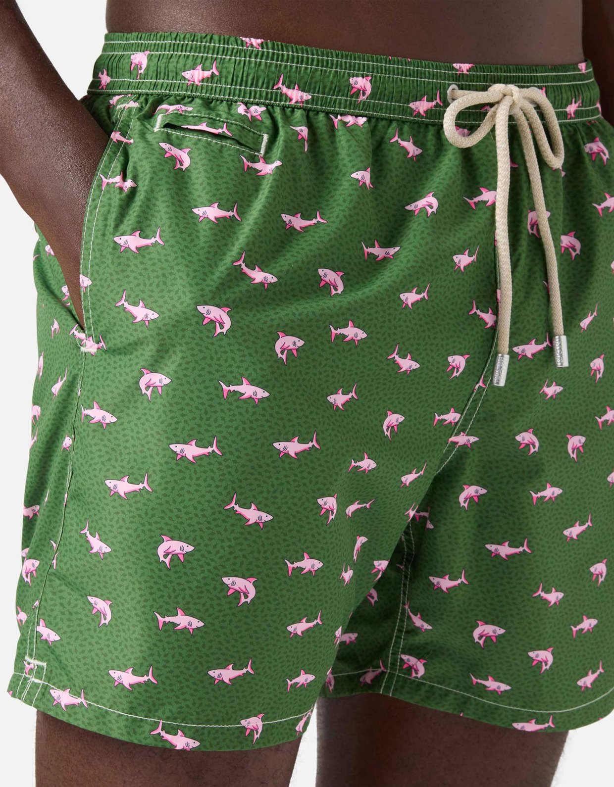 MC2 Saint Barth Green lighting micro swim shorts with pink sharks print