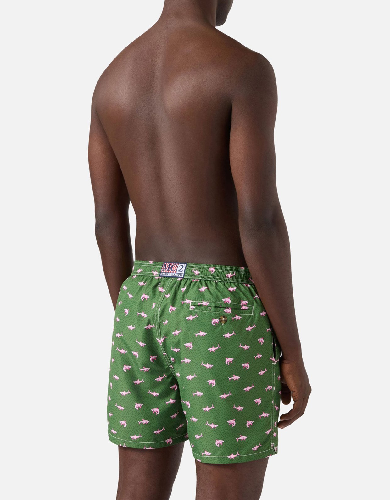 MC2 Saint Barth Green lighting micro swim shorts with pink sharks print