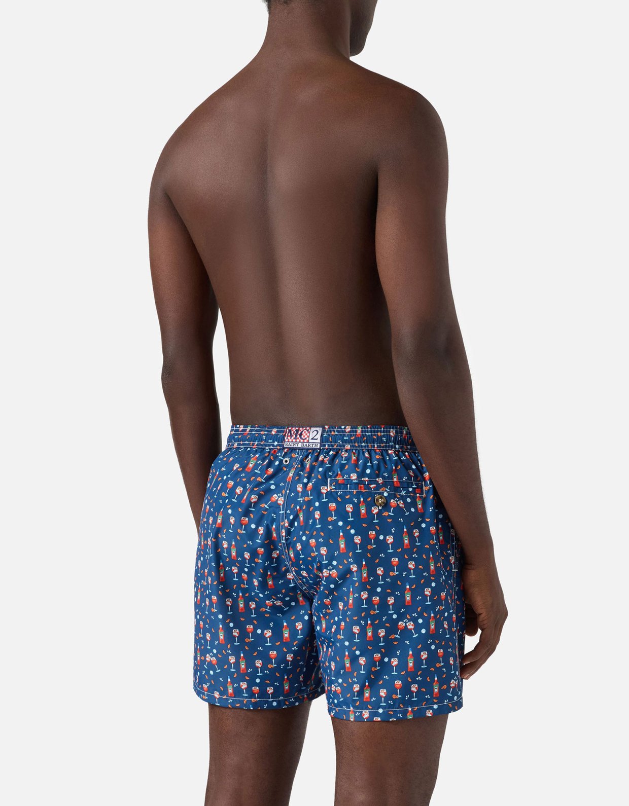 MC2 Saint Barth Blue lighting micro swim shorts with aperol print