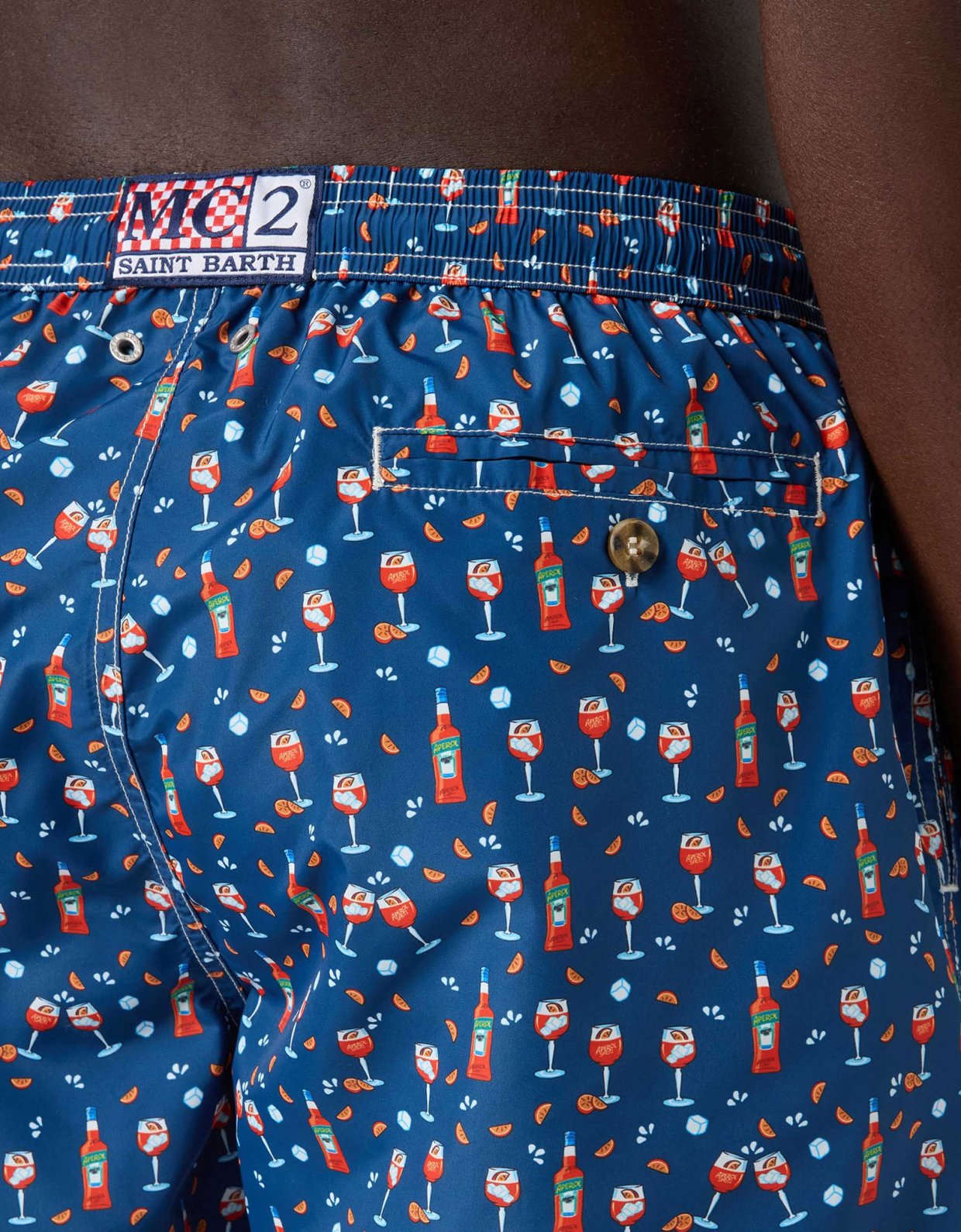 MC2 Saint Barth Blue lighting micro swim shorts with aperol print
