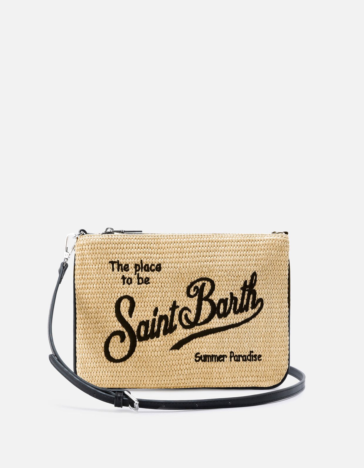 MC2 Saint Barth Parisienne solid color pouch with embroidered black logo and removable strap