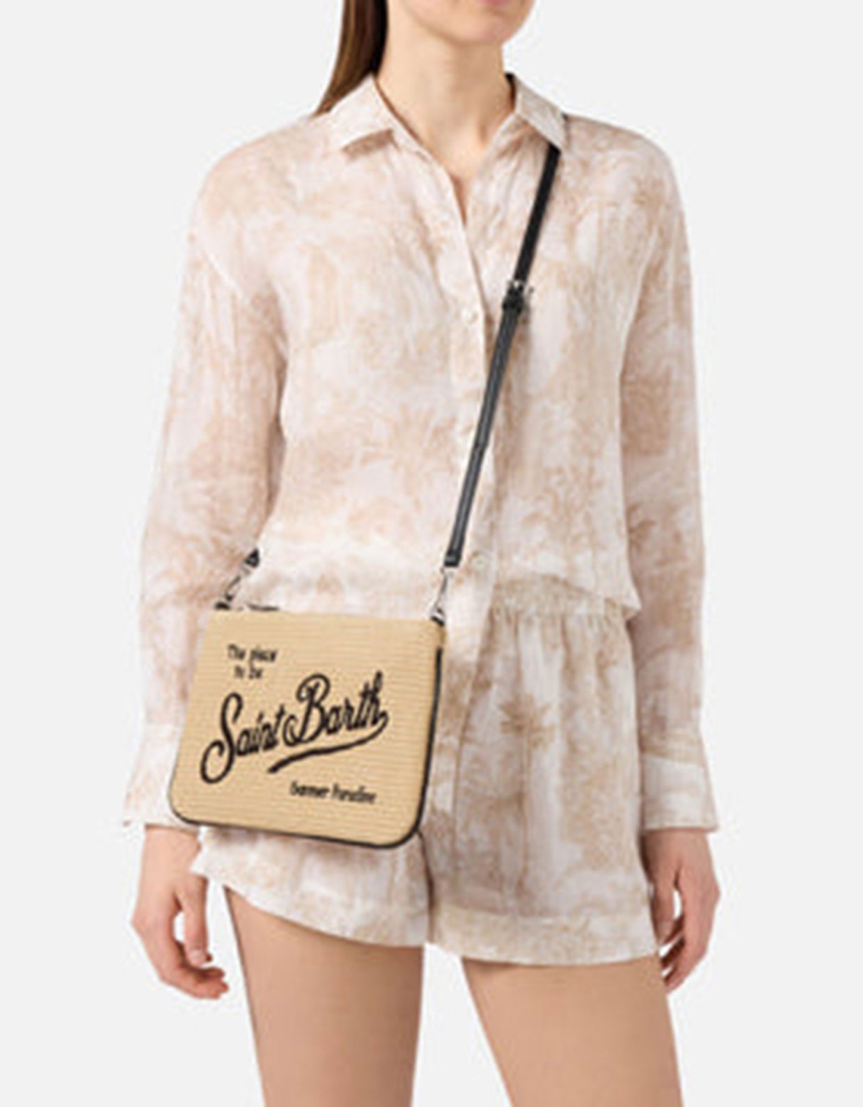 MC2 Saint Barth Parisienne solid color pouch with embroidered black logo and removable strap