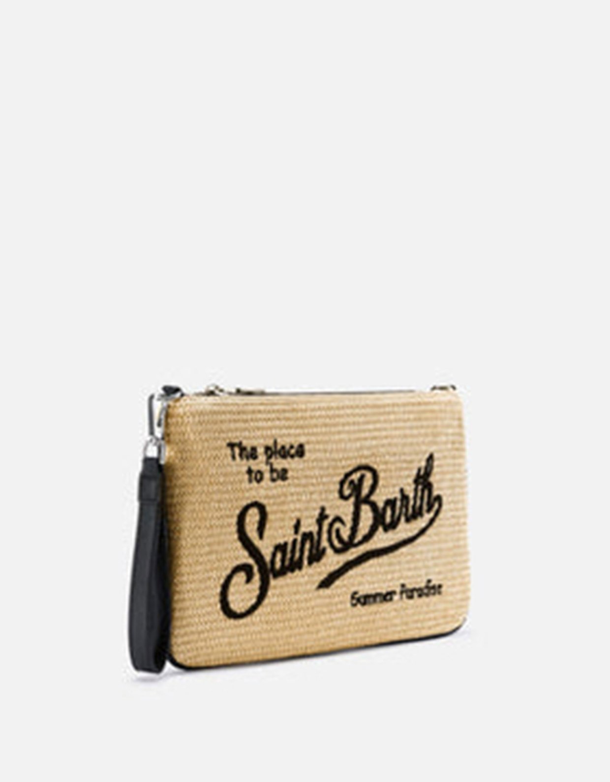 MC2 Saint Barth Parisienne solid color pouch with embroidered black logo and removable strap