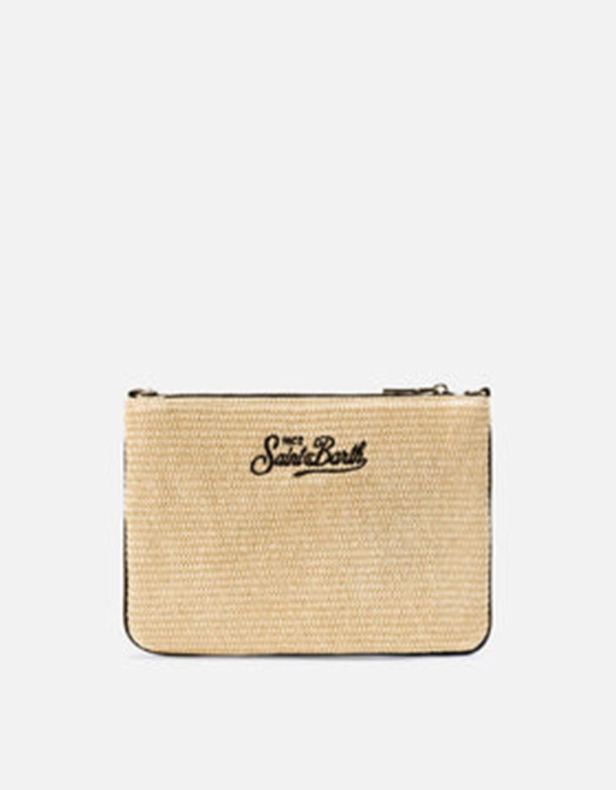 MC2 Saint Barth Parisienne solid color pouch with embroidered black logo and removable strap