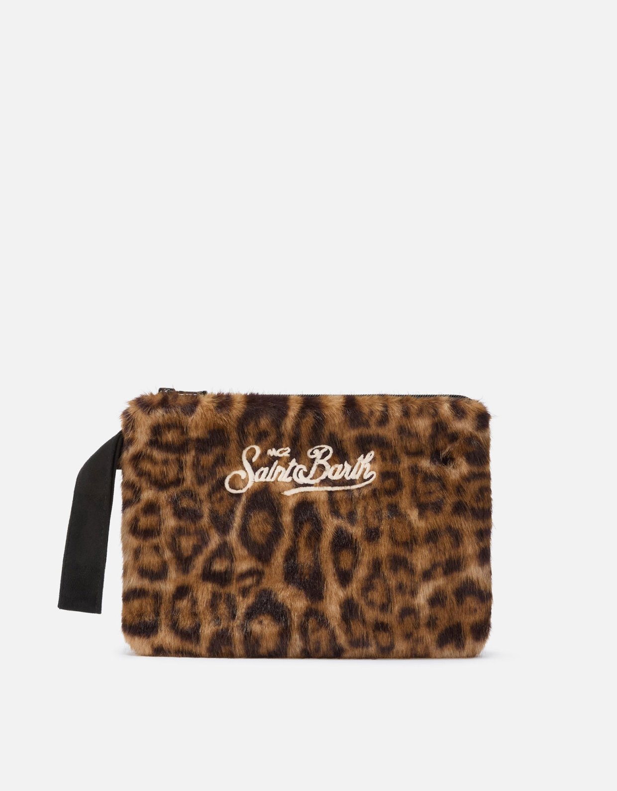 MC2 Saint Barth Pareasy pouch in leopard-print faux fur