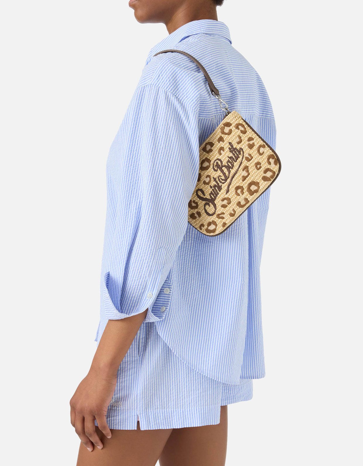 MC2 Saint Barth Parisienne embroidered  leopard pouch with removable strap