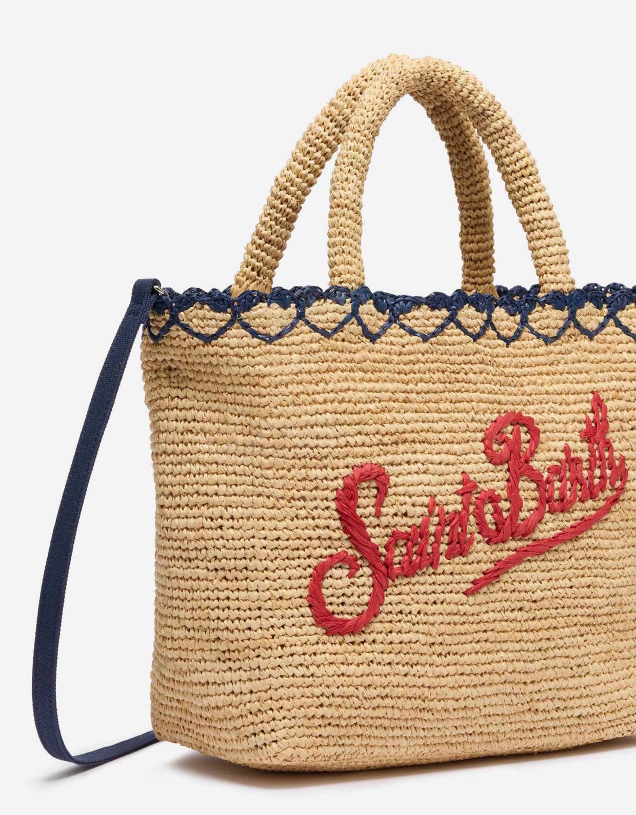 MC2 Saint Barth Beige raffia mid beach bag with cotton pouch and heart border
