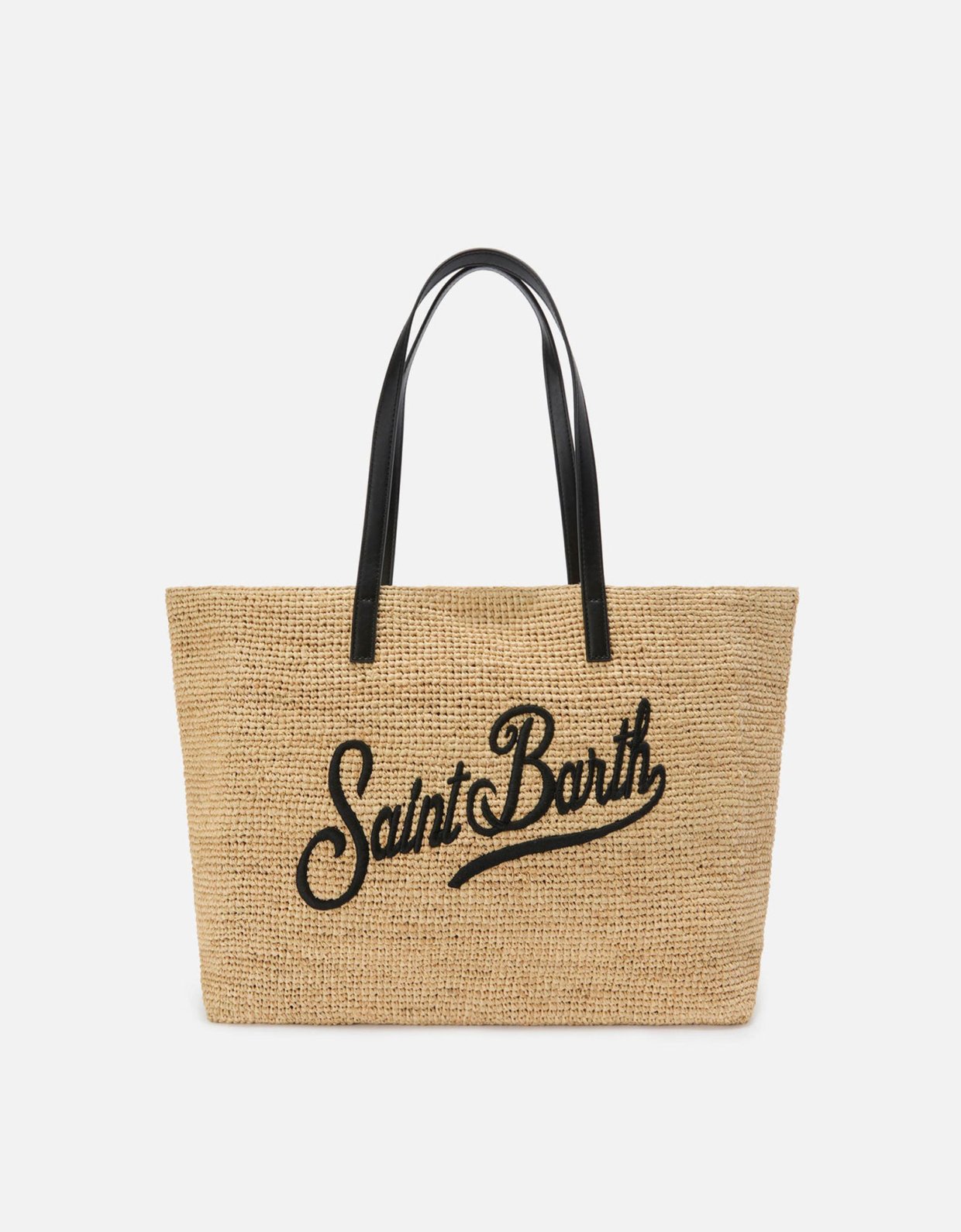 MC2 Saint Barth City raffia bag with contrasting black embroidered logo