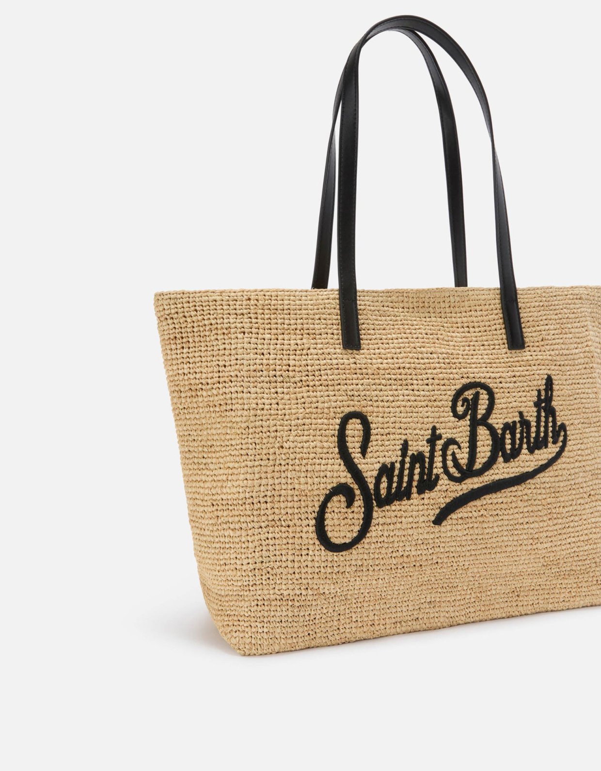 MC2 Saint Barth City raffia bag with contrasting black embroidered logo