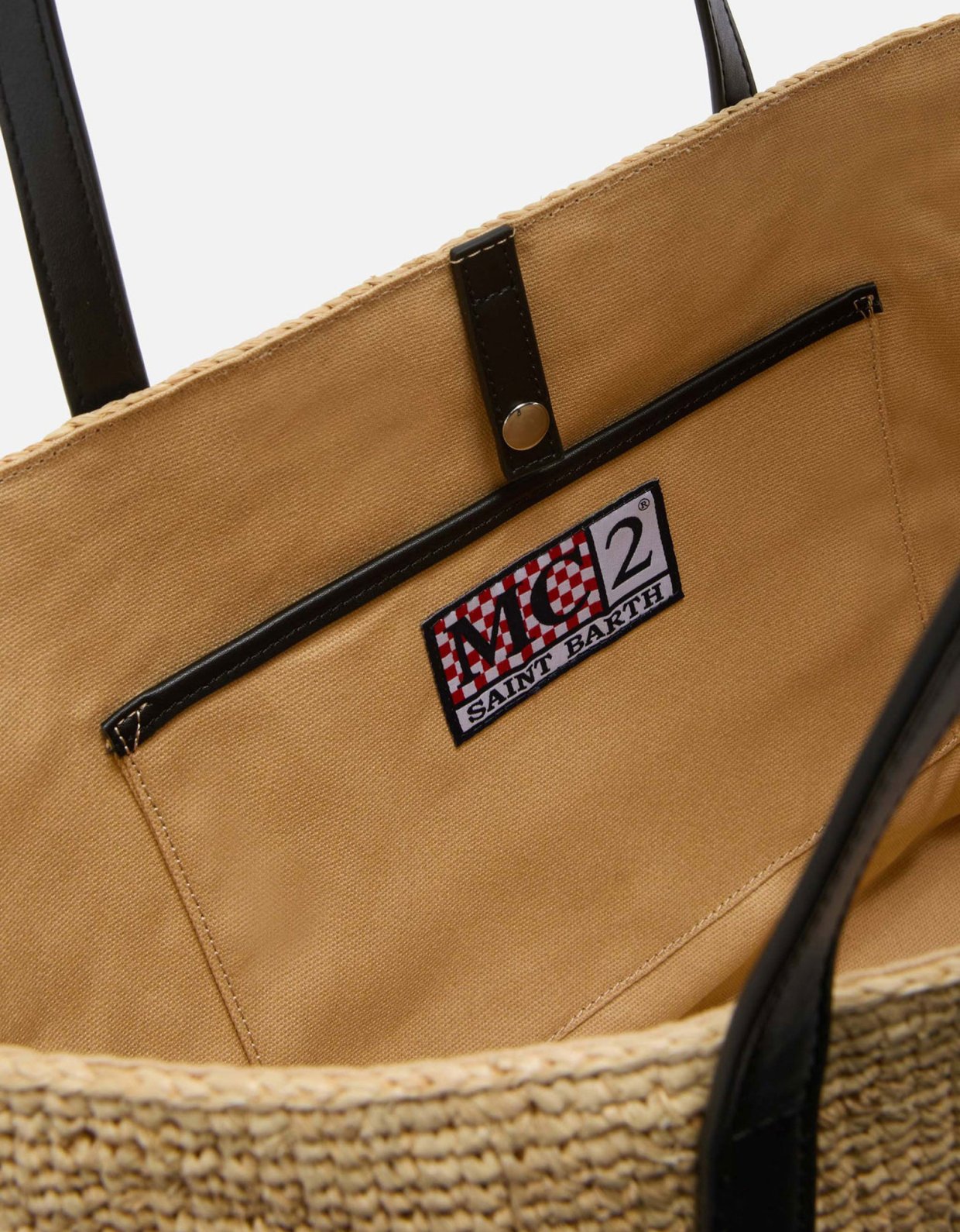 MC2 Saint Barth City raffia bag with contrasting black embroidered logo