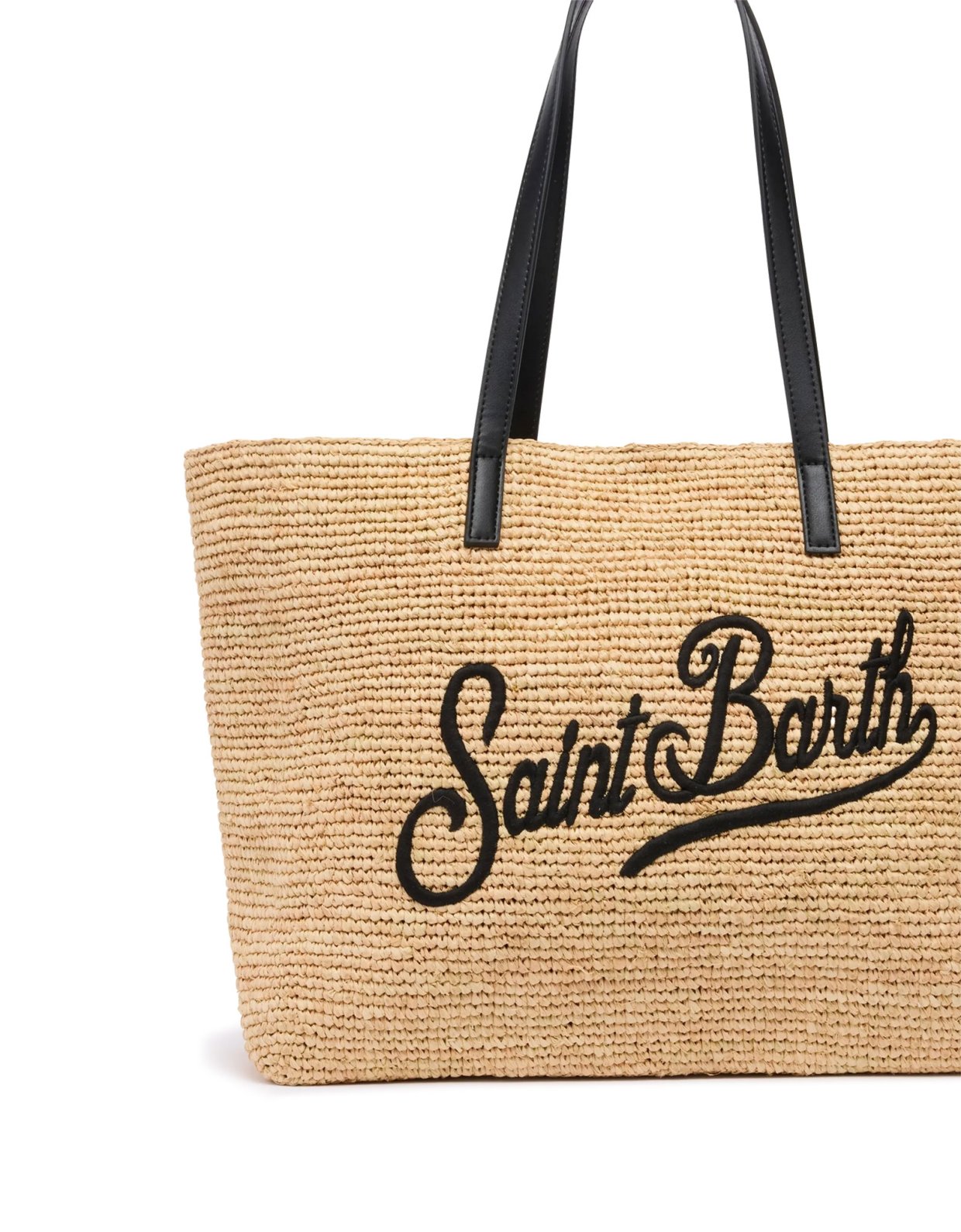 MC2 Saint Barth Beige raffia city bag with Saint Barth embroidered logo
