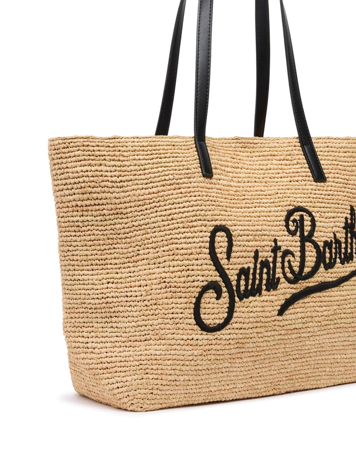 MC2 Saint Barth Beige raffia city bag with Saint Barth embroidered logo