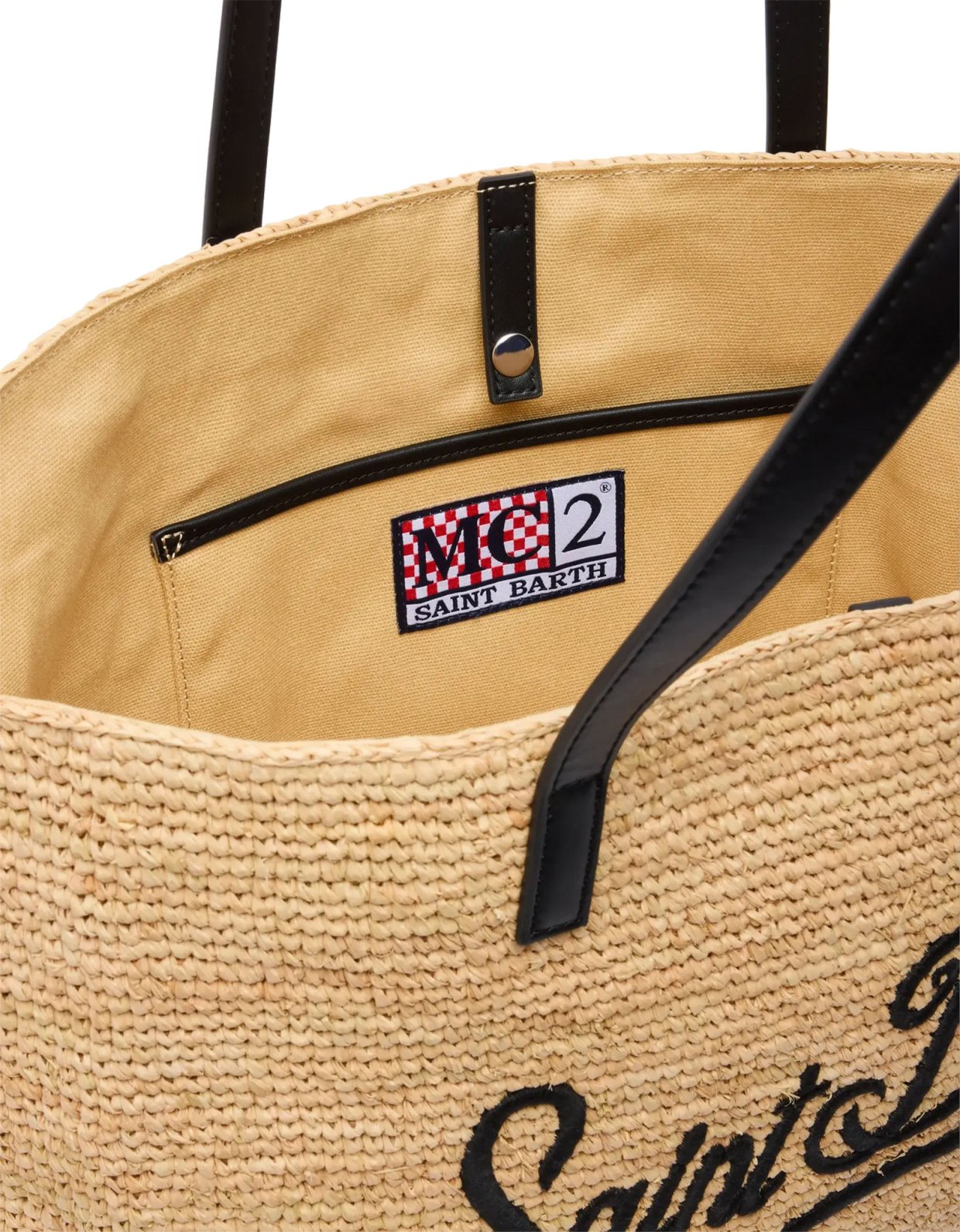 MC2 Saint Barth Beige raffia city bag with Saint Barth embroidered logo