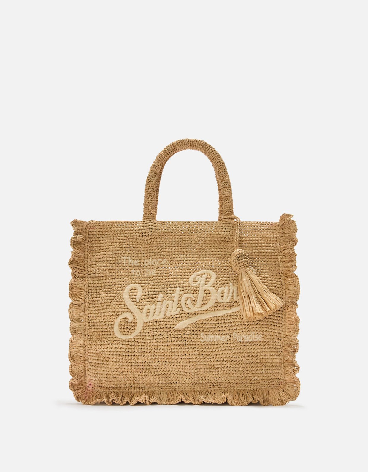 MC2 Saint Barth Volant medium raffia bag with embroidered logo