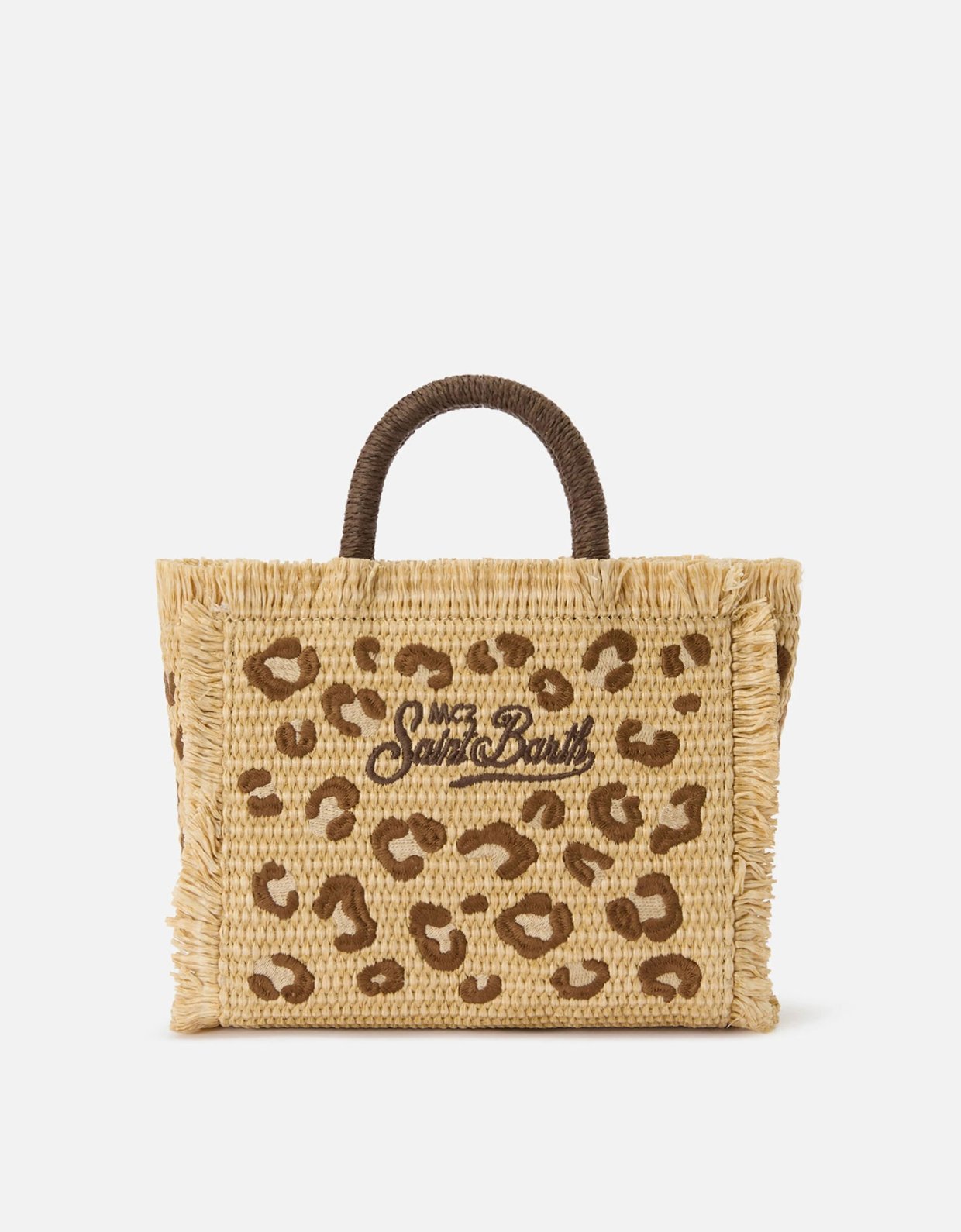 MC2 Saint Barth Colette straw effect bag with leopard embroidery