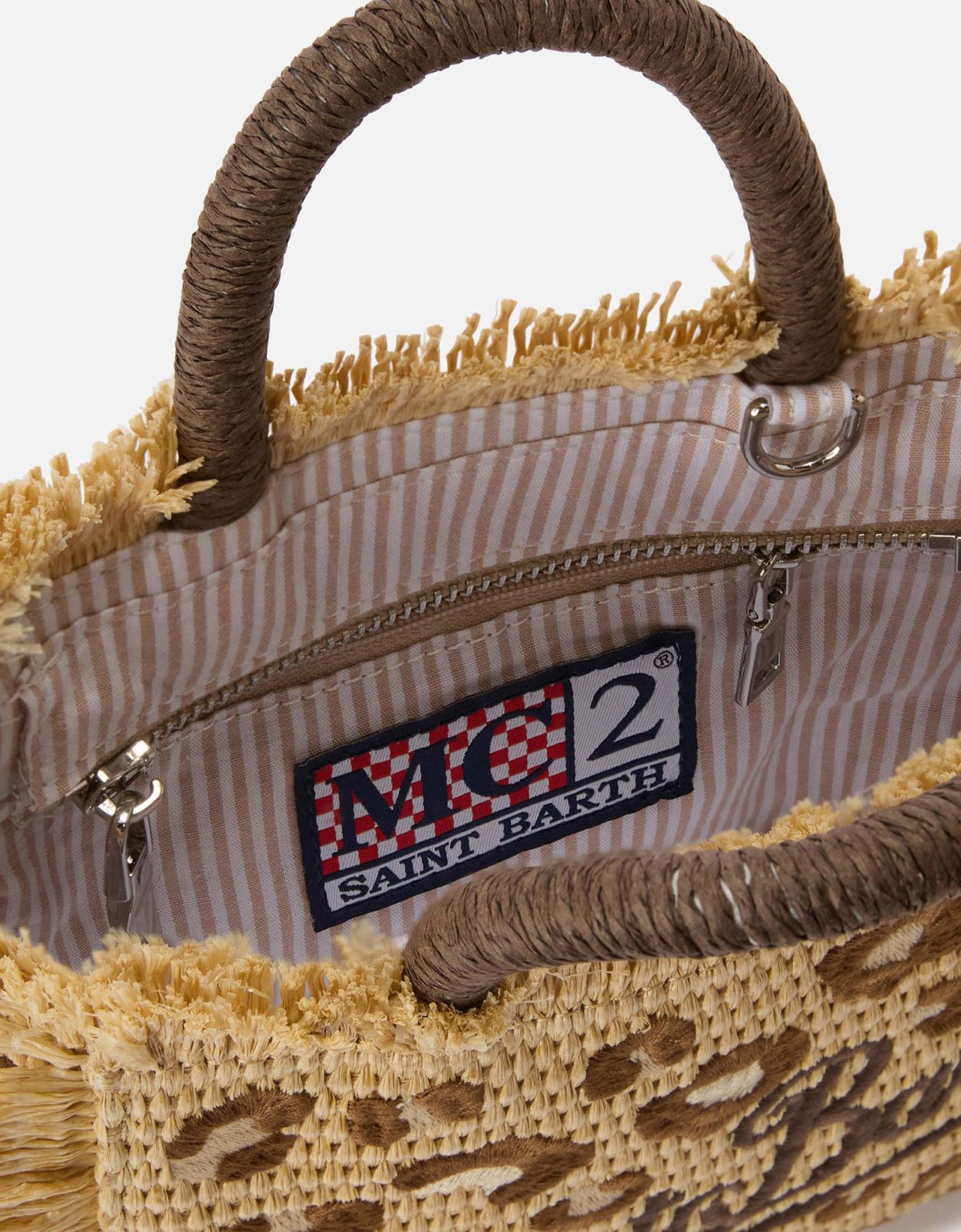 MC2 Saint Barth Colette straw effect bag with leopard embroidery