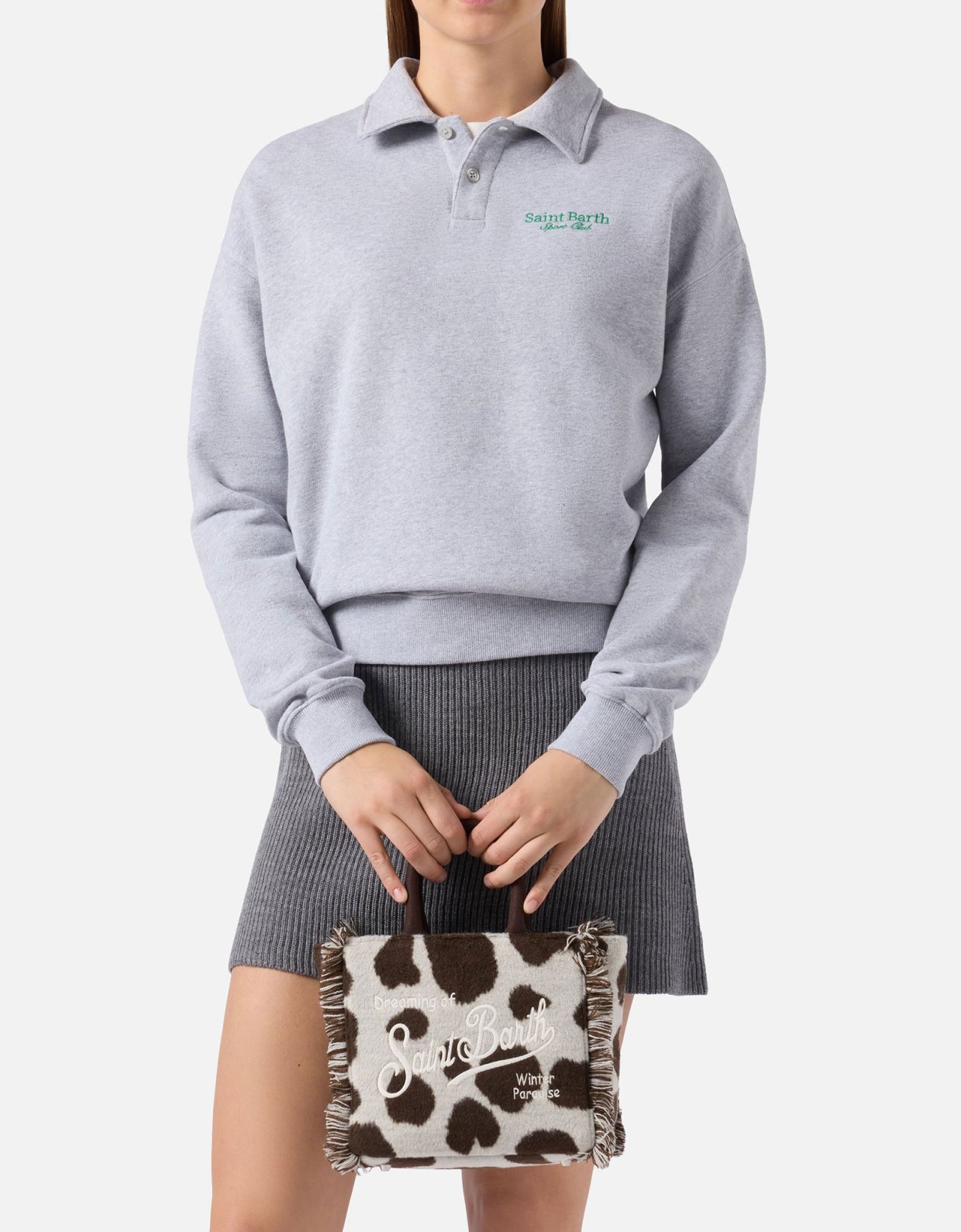 MC2 Saint Barth Vanity mini felt handbag in cow print wool blend