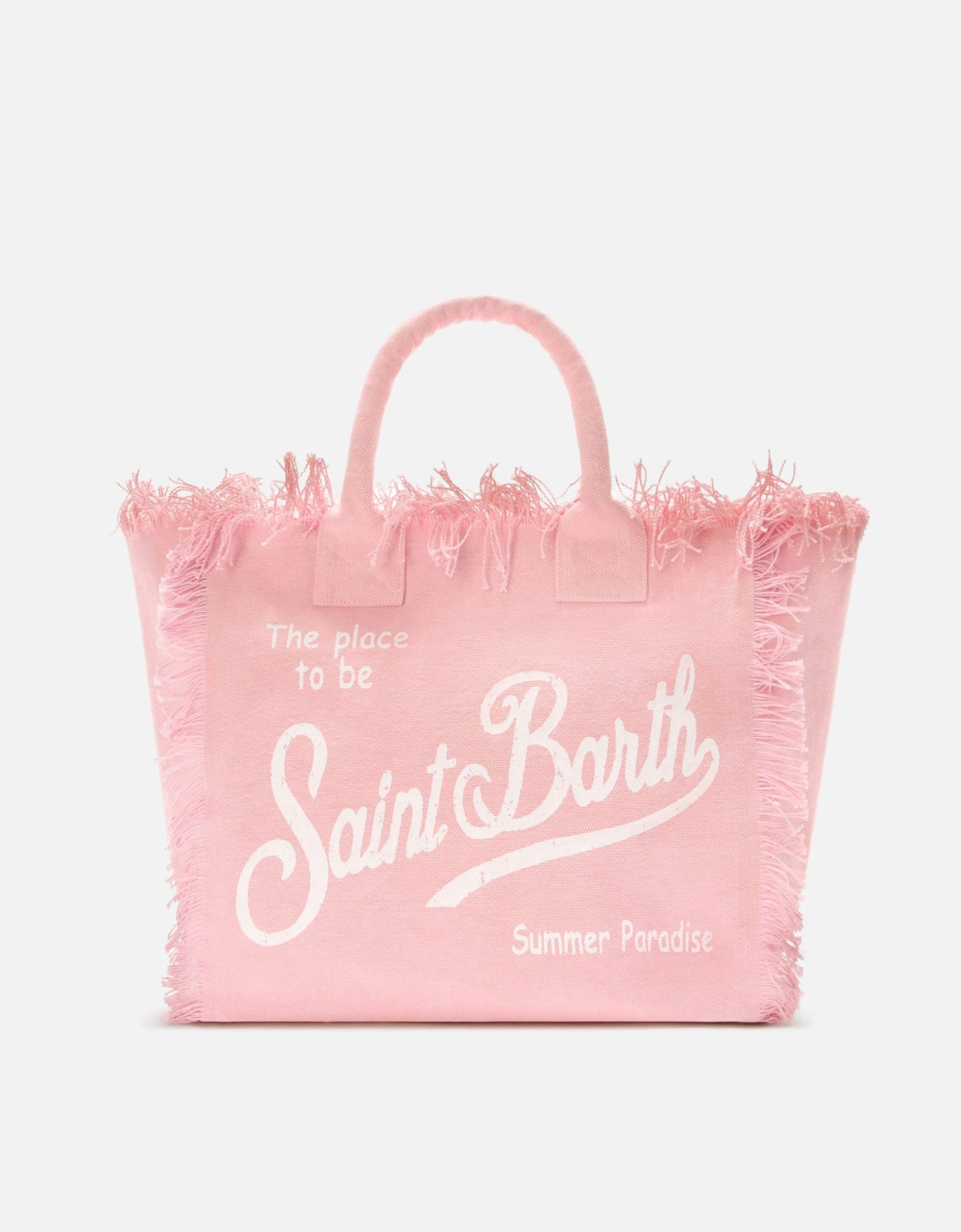 MC2 Saint Barth Pink canvas vanity regular bag with fringes