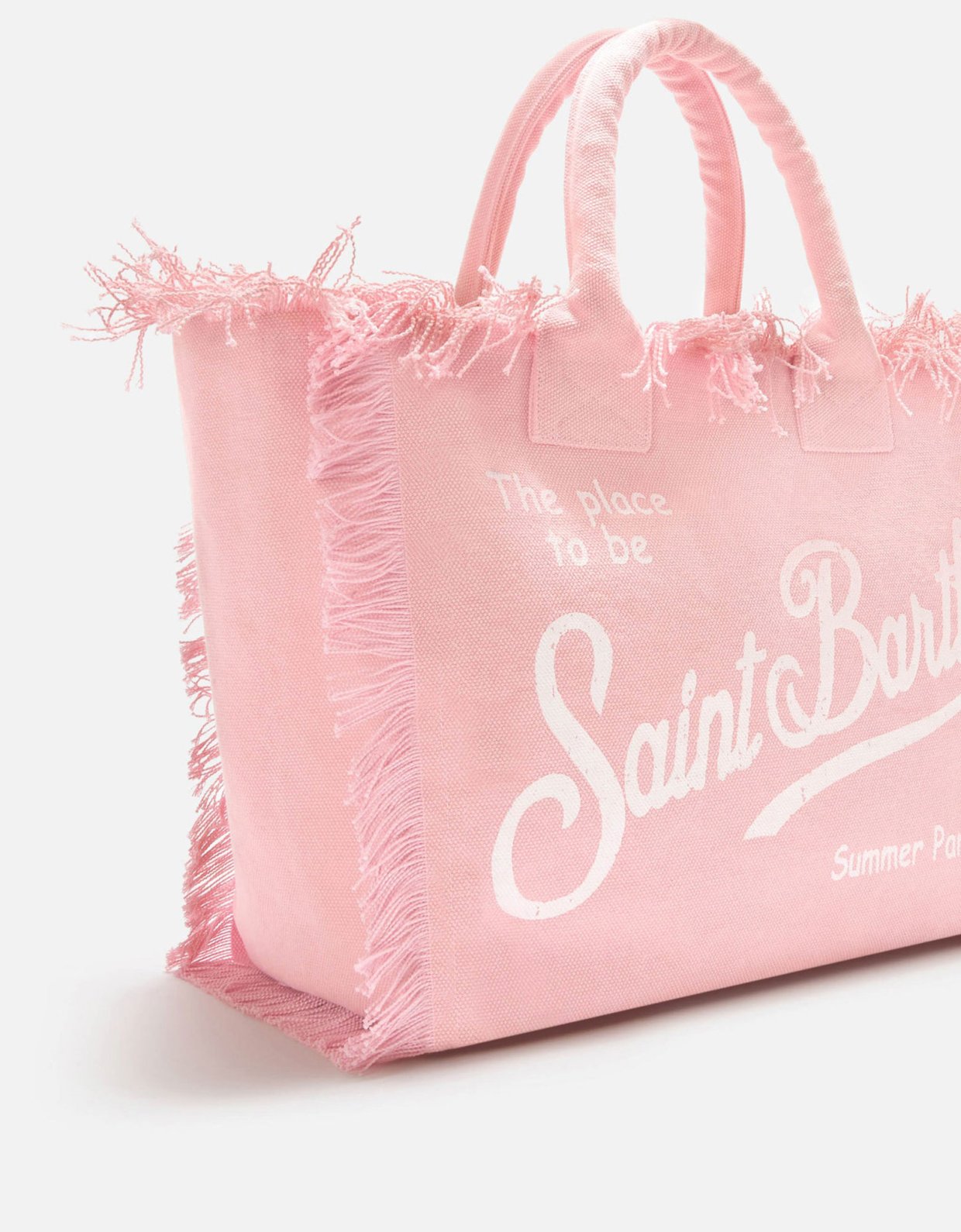MC2 Saint Barth Pink canvas vanity regular bag with fringes
