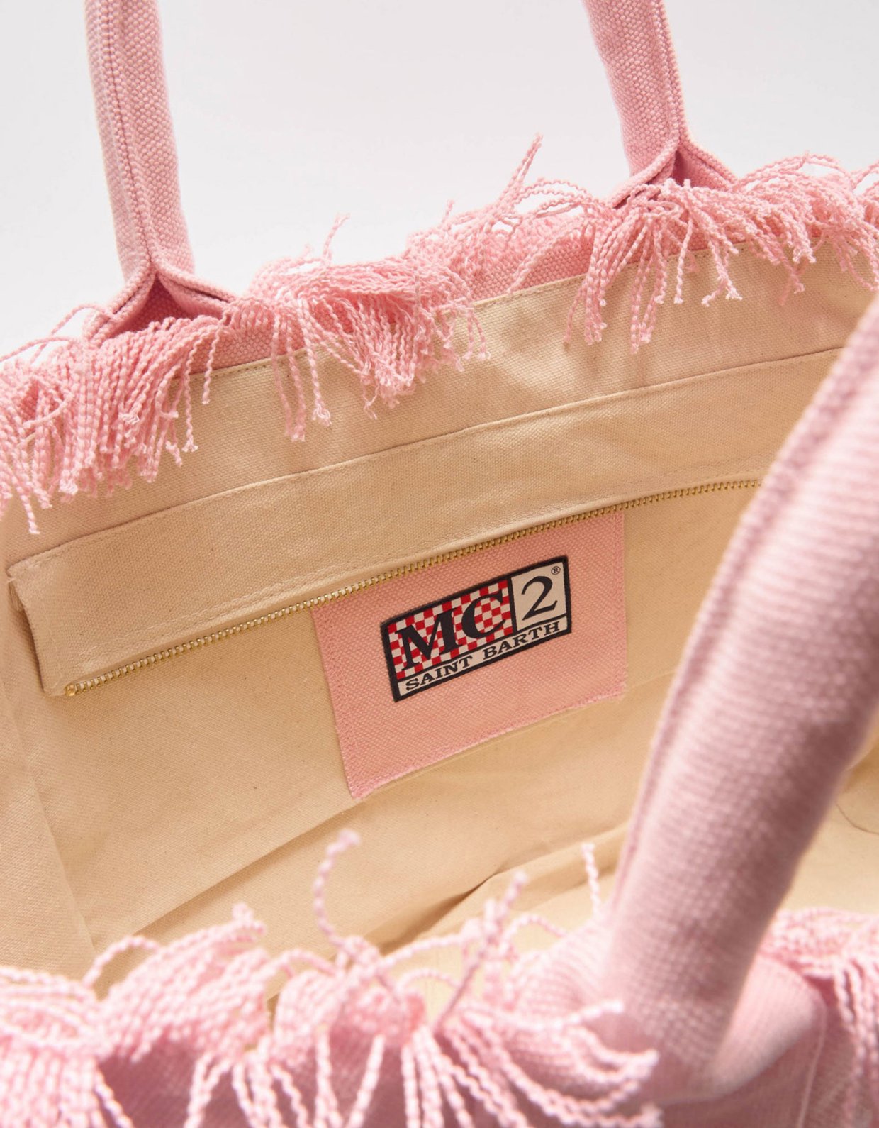 MC2 Saint Barth Pink canvas vanity regular bag with fringes