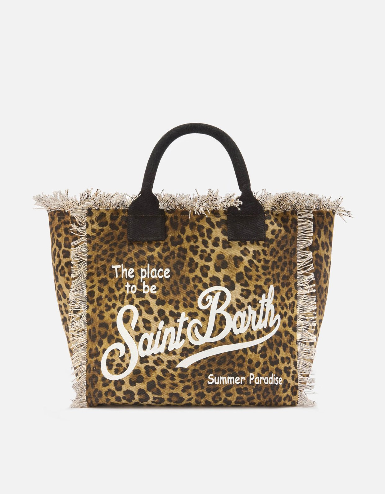 MC2 Saint Barth Leopard print canvas vanity regular bag with fringes