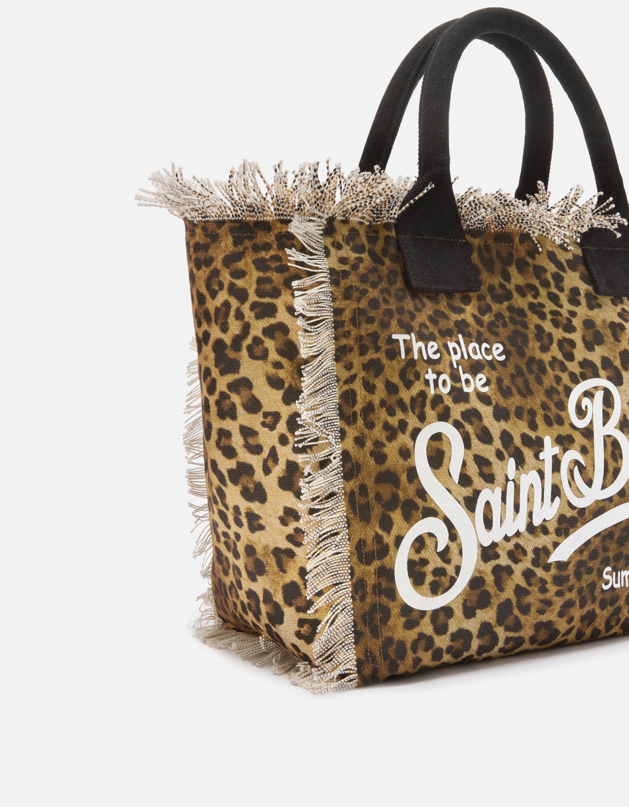 MC2 Saint Barth Leopard print canvas vanity regular bag with fringes